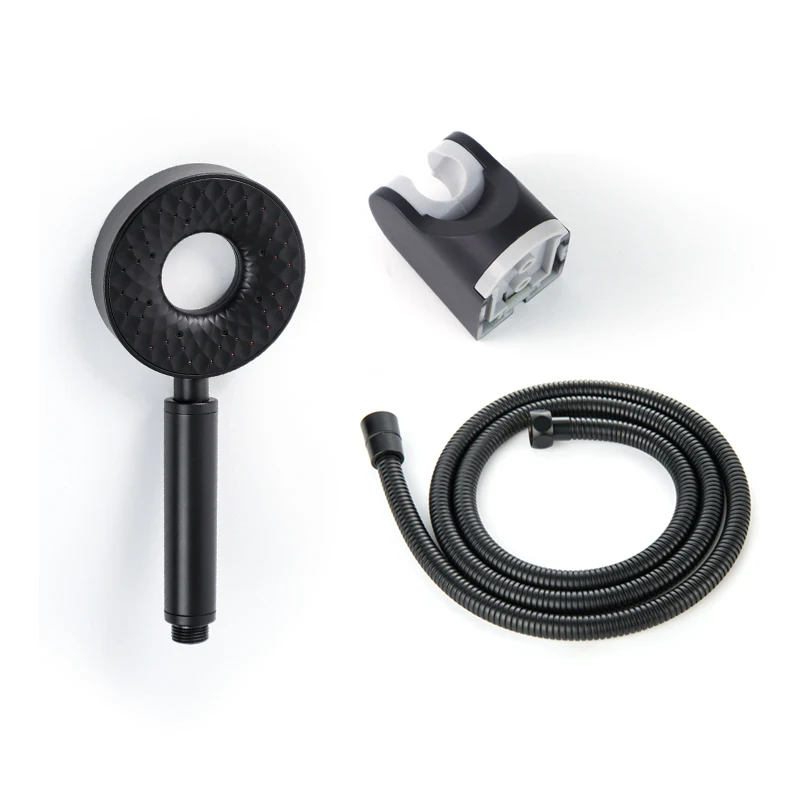 White Hand Shower Large Rainfall Hand Held High Pressure Shower Head Set ABS Holder with 1.5m Hose Accessories Black