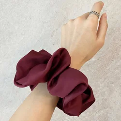 Elegant Oversized Silk Scrunchies - Chiffon Elastic Hair Ties & Headwear (Wine red)