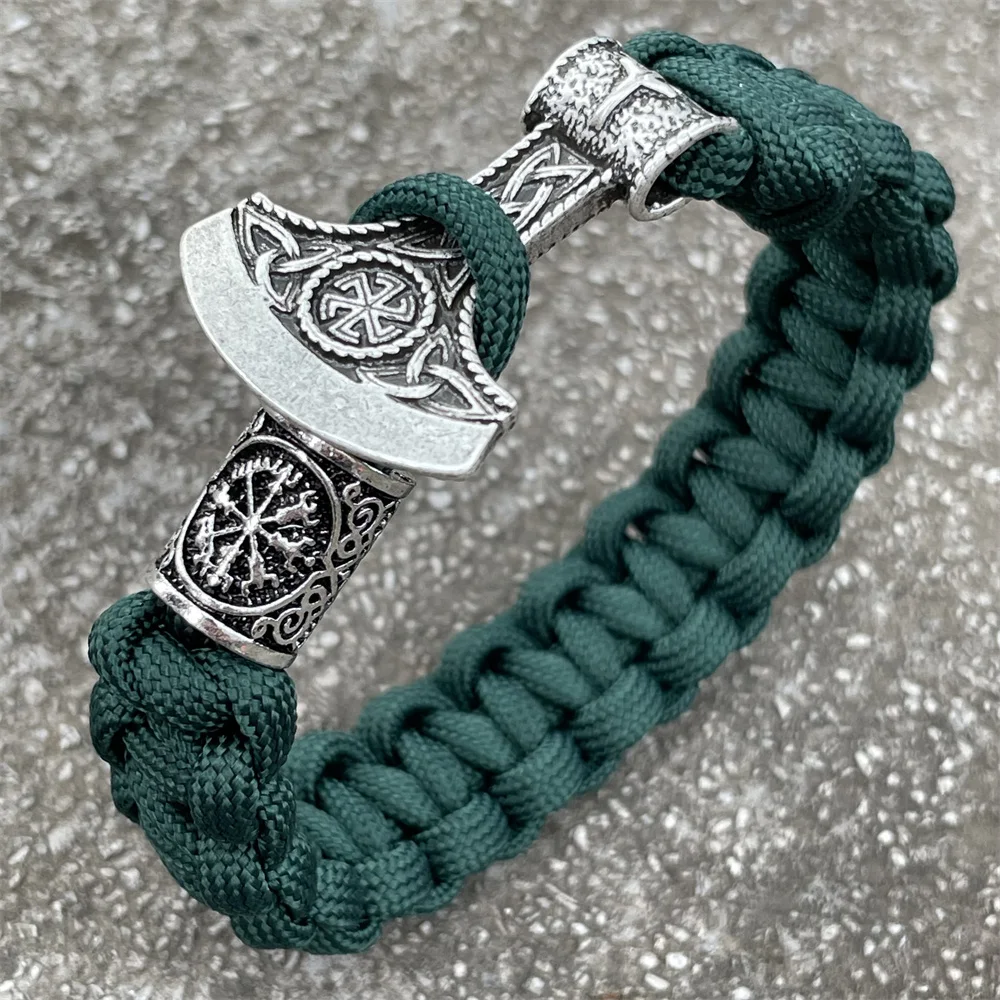 Norse Axe Slavic Kolovrat Charm Handmade Braided Paracord Bracelet Viking Accessories Diy Runic Beads