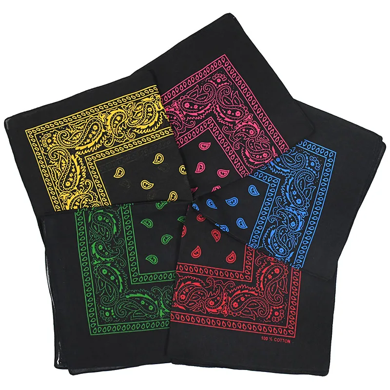 Black Hip Hop Bandana Kerchief Unisex Hair Band Neck Scarf Paisley Headwear Wrist Hairwrap Square Scarves Print Handkerchief