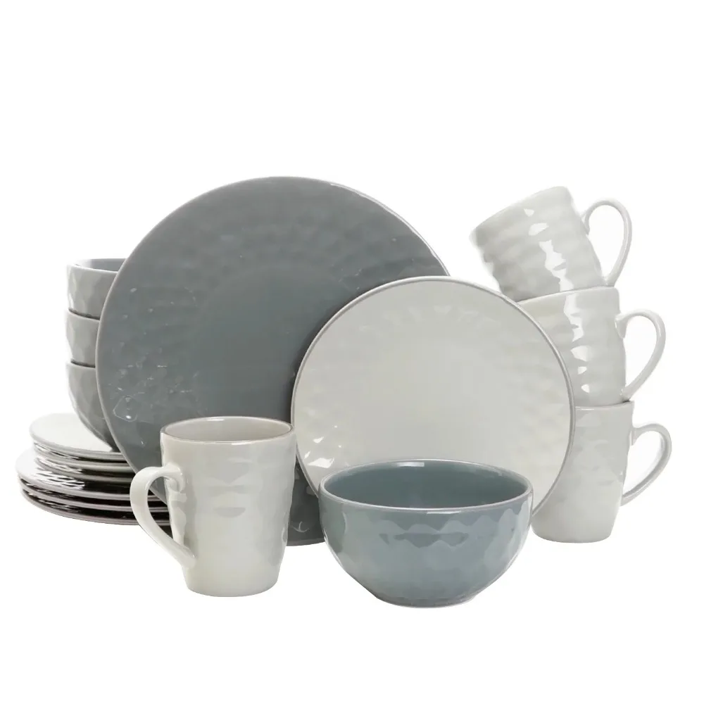 

Tahitian Pearl 16 Piece Dinnerware Misty Blue Durable Stoneware Dinnerware Include Dinner Plate Dessert Plate and Bowl