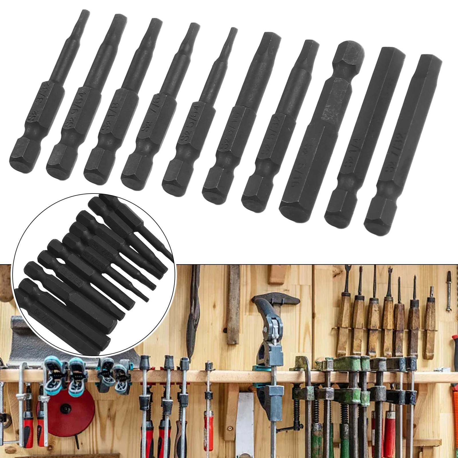 

10Pcs/Set SAE Hex Head Drill Bit Set 1/4Inch Shank Magnetic Hex Screwdrivers Bit Black Hex Screws Disassembly Screwdriver