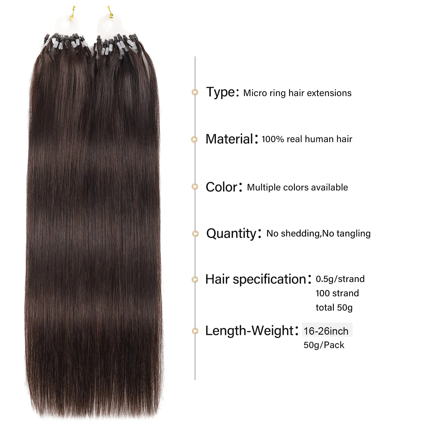 Micro Ring Hair Extensions Human Hair Silky Straight 1g/Strand 50g Real Remy Human Extensions Thick Micro Loop For Women #2