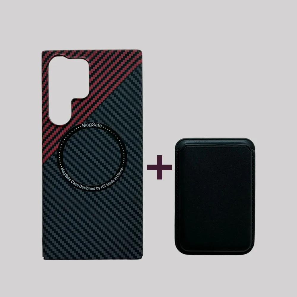 

2In1 Mag Safe Card Bag Colorblock Carbon Fiber Phone Case for Samsung Galaxy S22 S22plus S22Ultra S23 S23Plus S23Ultra Anti-fall