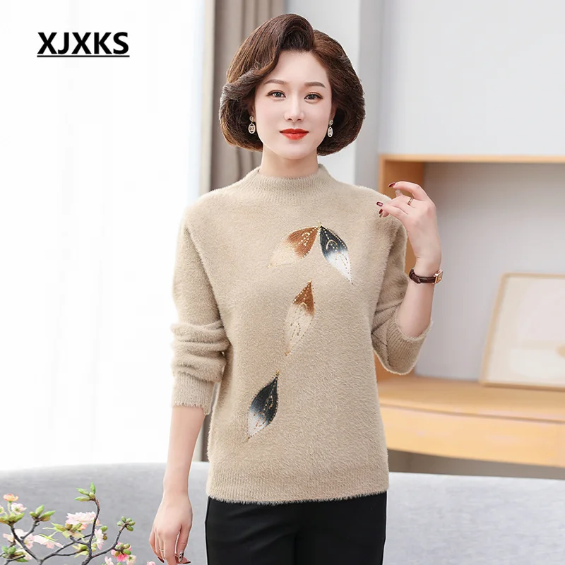 

XJXKS Свитер Женский 2022 Winter New Women's Semi-turtleneck Sweater Thickened Warm Comfortable Knitted Pullover
