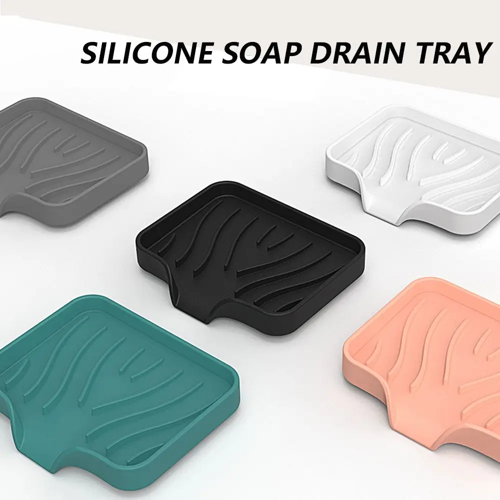 

With Built-in Drain Lip Silicone Brush Sponge Bottles Organizer Soap Storage Holder Soap Dish Sink Tray Washstand Shelf