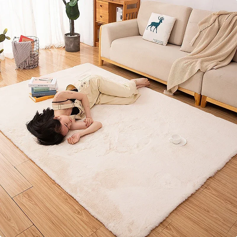 Modern Home Decor Artificial Rabbit Carpet Living Room Soft Fluffy Plush Rugs Children Bedroom Mat Non-slip Faux Fur Carpet Gray 3