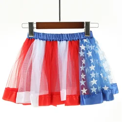 Rainbow Tulle Pettiskirt for Baby Girls - Princess Party Dance Tutu Skirt (RED - WHITE - STAR)