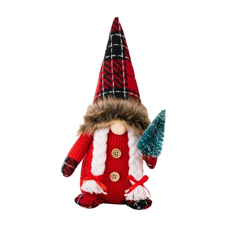 

Christmas Ornament Plaid Hat Holding Christmas Tree Rudolph Doll Fabric Dolls Christmas Decoration Supplies
