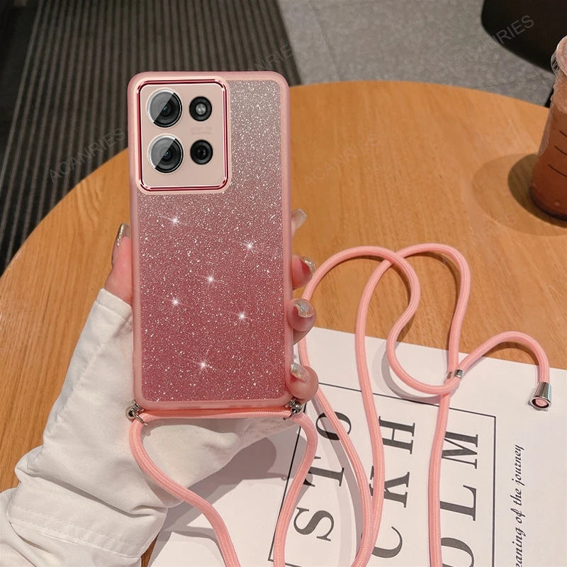 Luxury Crossbody Lanyard Candy Color Glitter Silicone Phone Case Cover