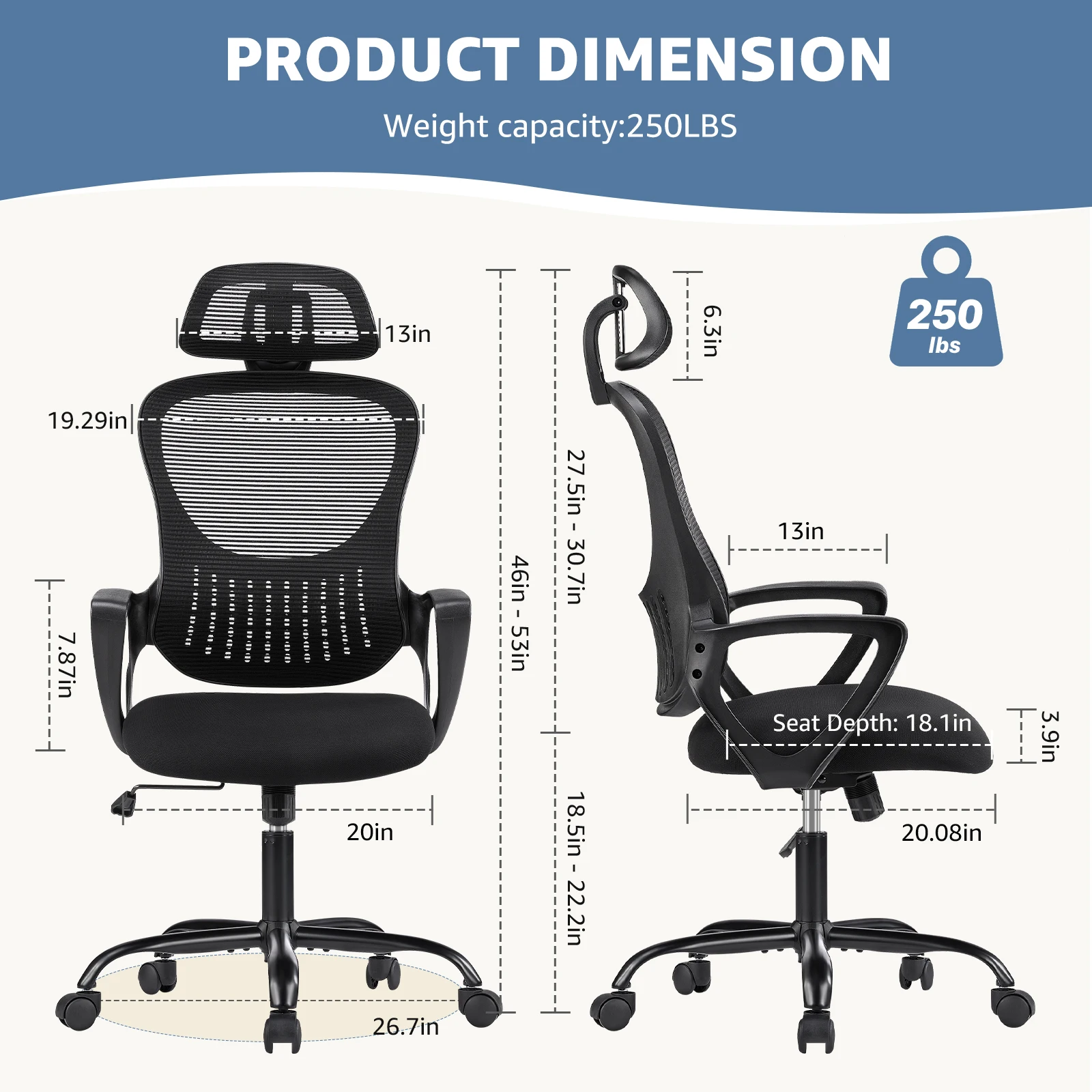 JHK Ergonomic Mesh Fixed Armrest Living Room Rocking Gaming Chair Adjustable Headrests Comfortable Lumbar Support For Home 3