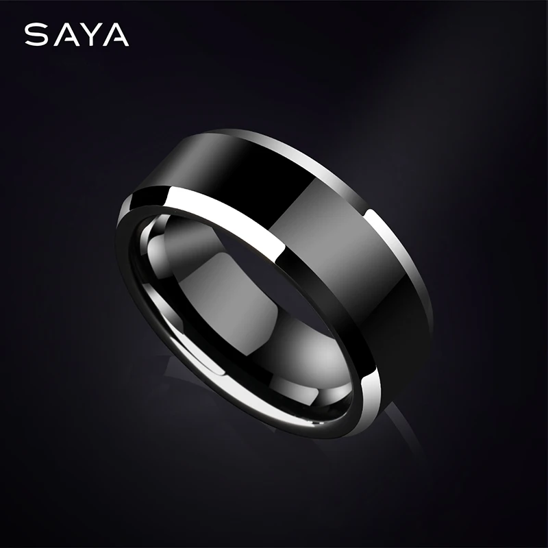 Rings for Men Black Tungsten for Thumb Couple Ring High Polished Comfort Fit Wedding Band Gift Party, Customized