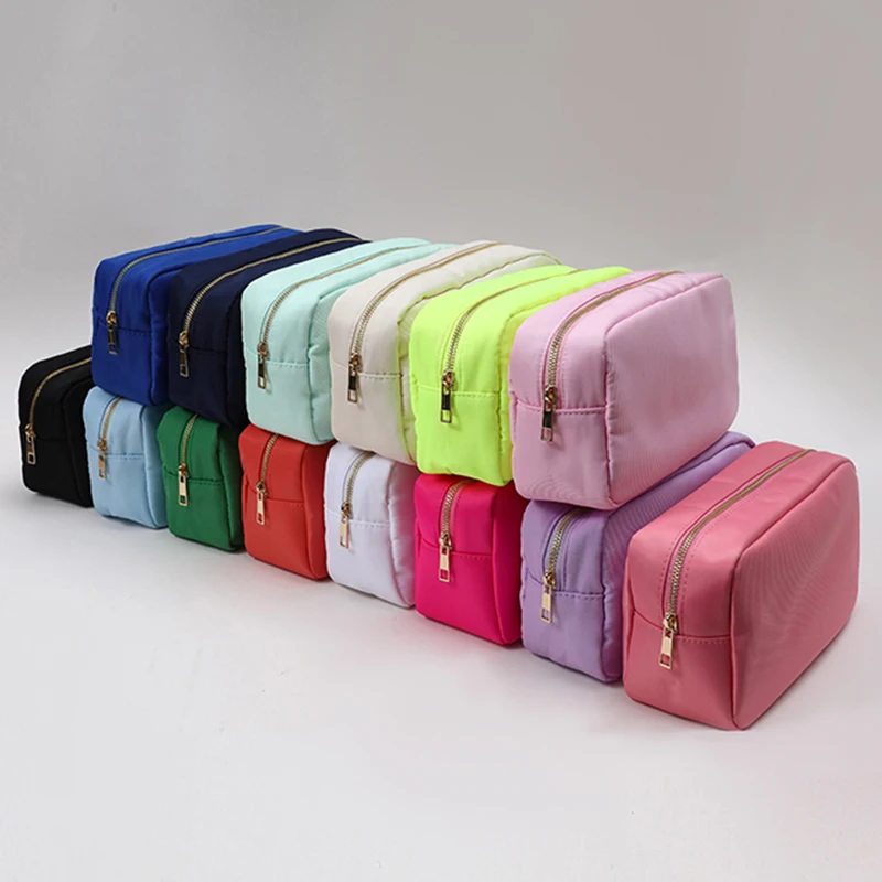 4PCS Preppy Nylon Cosmetic Bags Letter Patches Makeup Bag