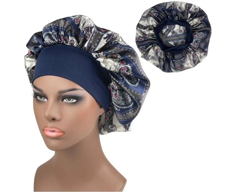 

Women's Cashew Flower Sleeping Hat Elastic Round Hat Simulation Silk Pullover Cap Bath Cap Beauty And Hairdressing Cap