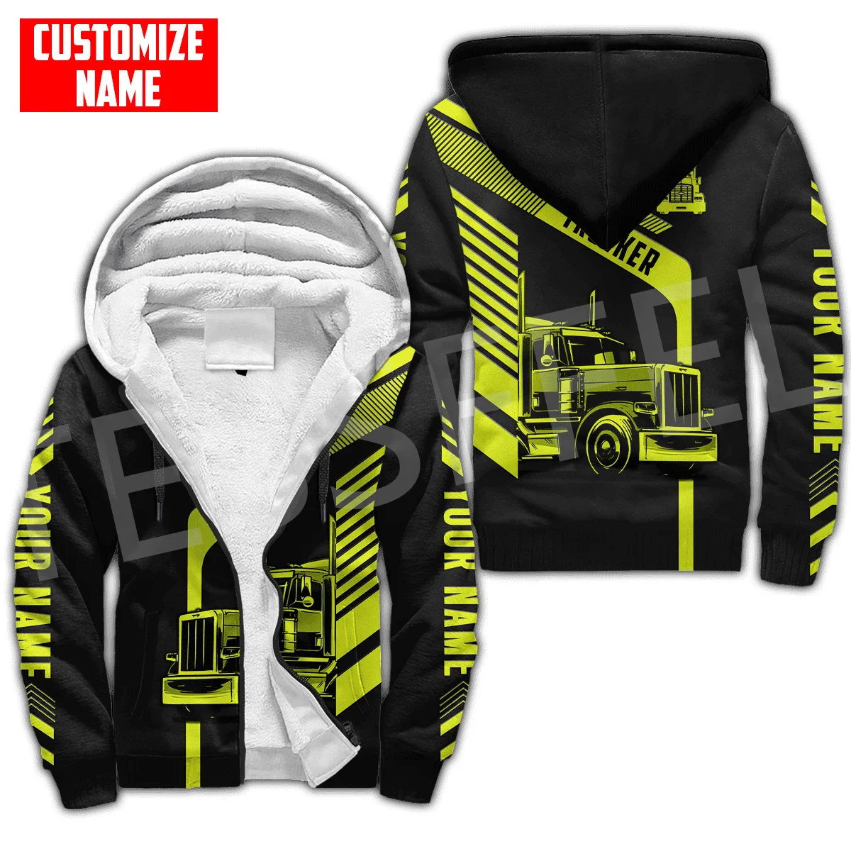 Custom Name Truck Operator Cosplay Trucker Driver Worker Tattoo Harajuku Autumn Winter Thicker Overcoat Fleece Hoodies Jacket X4