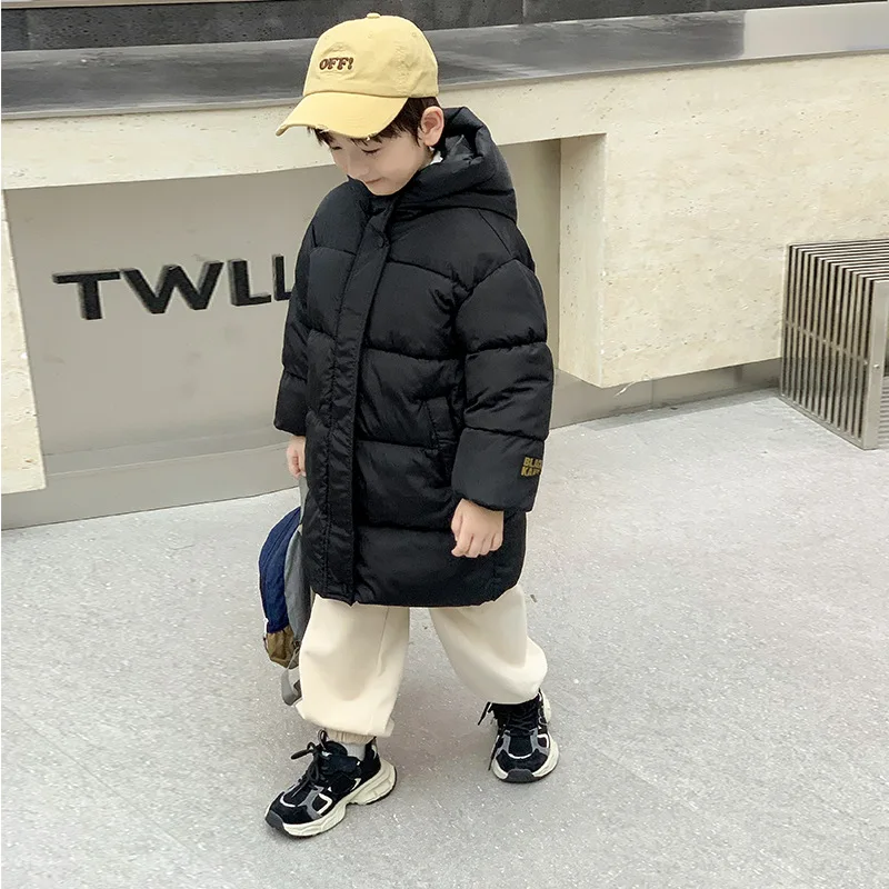 Winter children's medium long thick warm padded jacket Boys girls Medium children hooded padded jacket boy 2 to 10 Years old