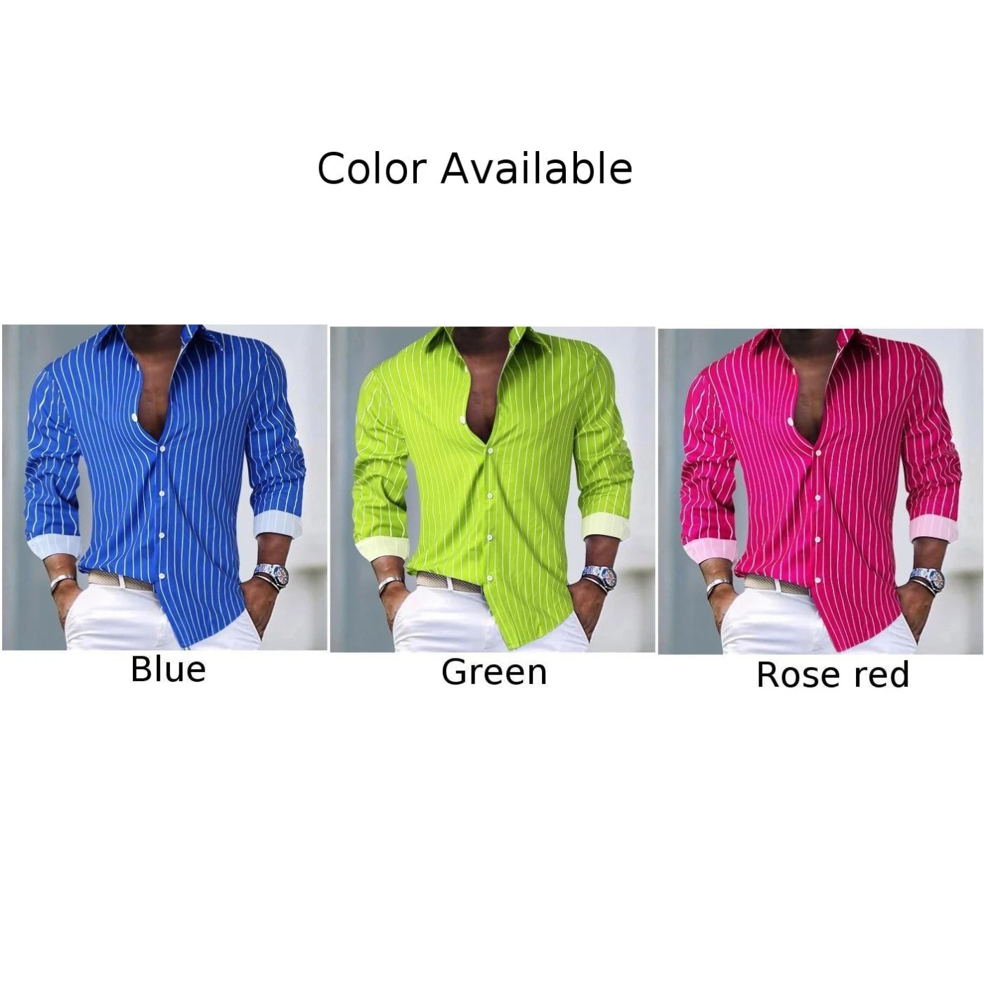Striped Lapel Band Collar Button Down Mens Shirt Long Sleeve Button Down Dress Shirts for Men Casual Striped Tops