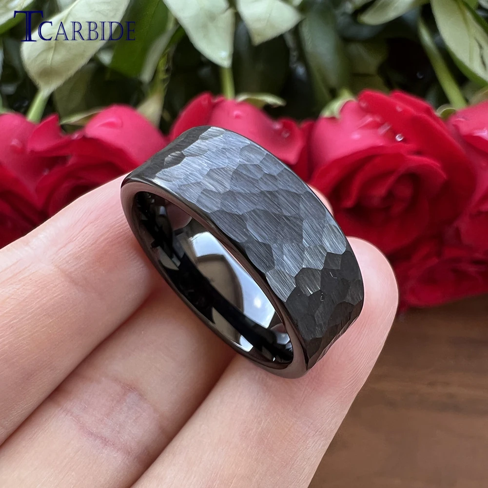 6MM 8MM Men Women Hammer Ring Tungsten Wedding Band Multi-Faceted Brushed Finish Fashion Gift Jewelry