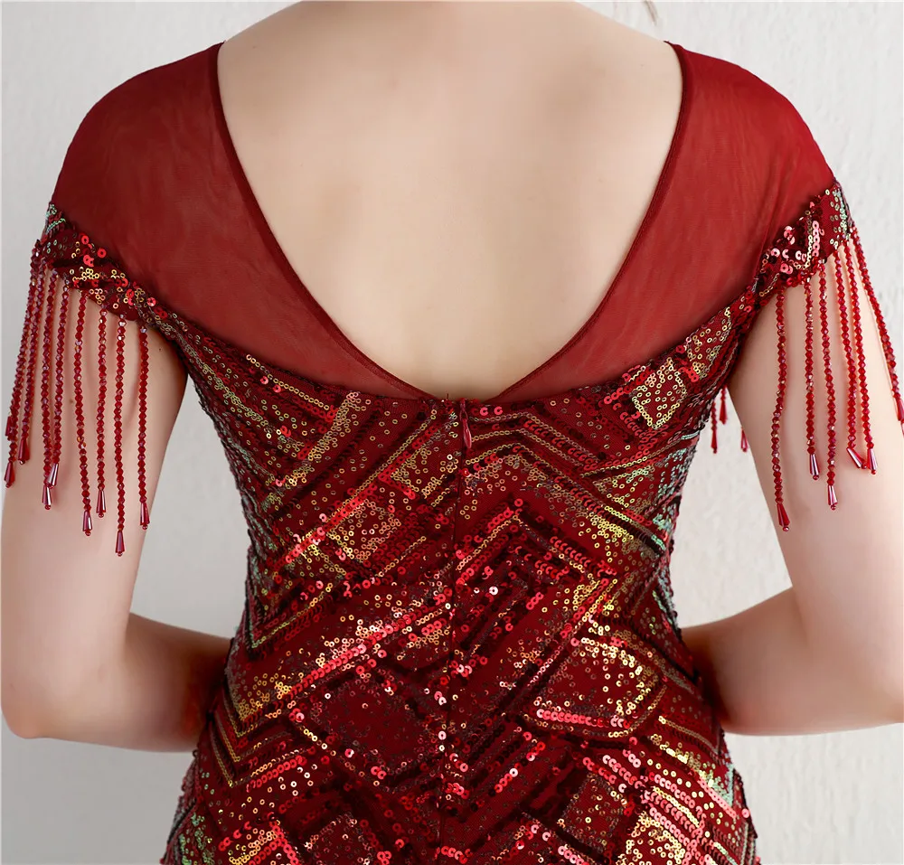 Luksusowa syrenka suknia wieczorowa błyszczące cekiny frezowanie szata De Mariée Jewel Neck krótkie rękawy korowód przyjęcie gościnne suknia wieczorowa
