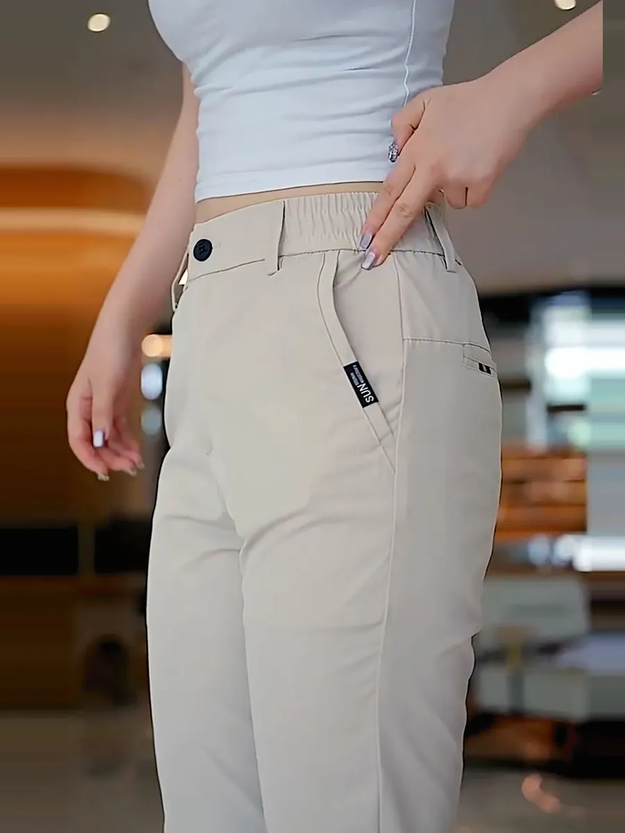 여름 얇은 남성 캐주얼 바지 트윌 원단 신축성 허리 비즈니스 슬림 스트레이트 카키 치노 워크 트라우저 남성 브랜드 의류