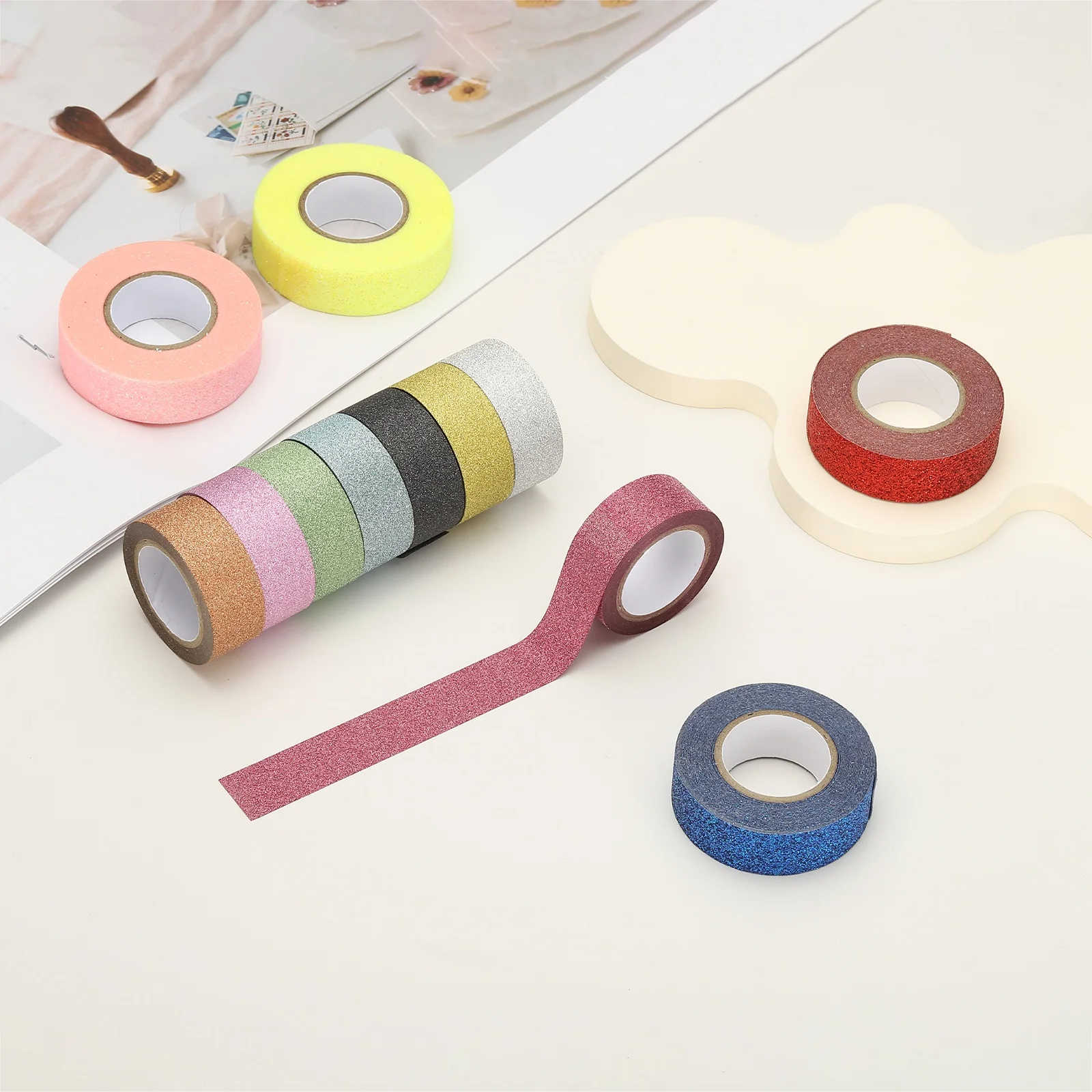 1/2 롤 글리터 종이 와시 테이프 15mm 와시 자체 접착 장식 테이프 공예 DIY 선물 포장 아트 스크랩북 장식
