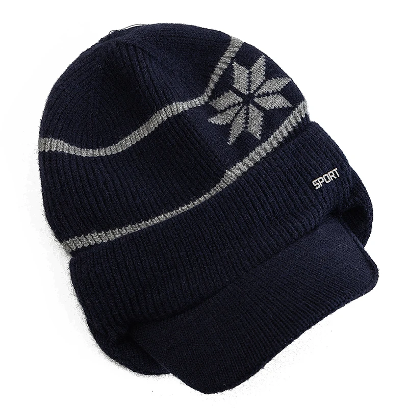 Hot Sale Man Winter Hat Plush Fur Lined Warm Earflap Hat Casual Beanie Cap For Men Outdoor Keep Ear Warm Knitted Hat