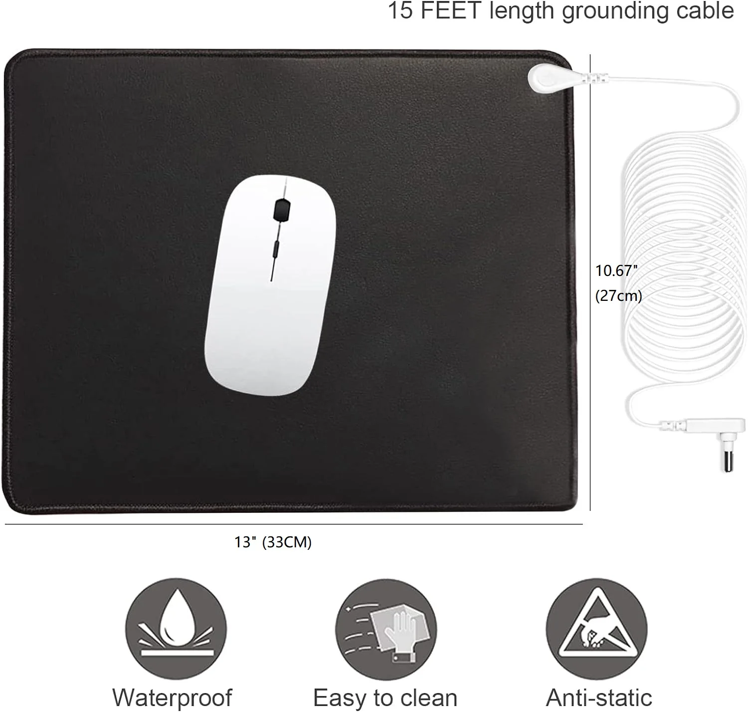 33X27CM Grounding Mat Mouse Pad for Working Office Non-Slip with Eearthing Wire to Relieve Stress Pain Inflammation Anxiety Tool