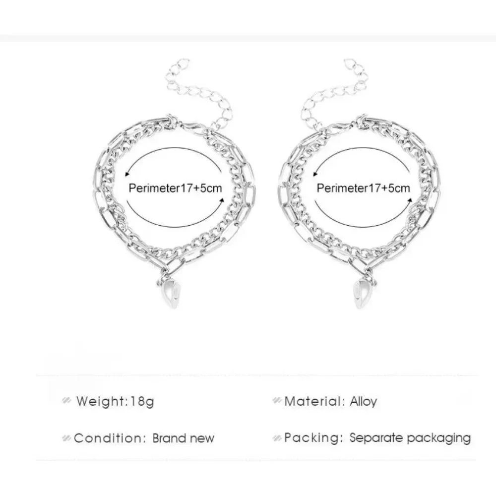 2Pcs/set Magnet Couple Bracelets Heart Attraction Stainless Steel Bracelet Charm Simple Cuban Chains Key Lock Jewelry Gifts