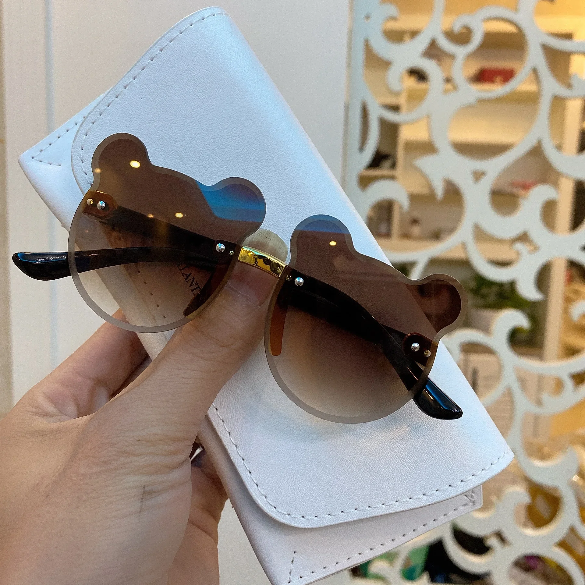 Summer Girl Boys Cute Kids Rimless Sunglasses Animal Cartoon Bear Children Baby Outdoor Sun Glasses Lunette Soleil Enfant