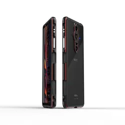 Premium Shockproof Metal Bumper Case - Luxury Aluminum Frame for Xperia PRO I (Black red)