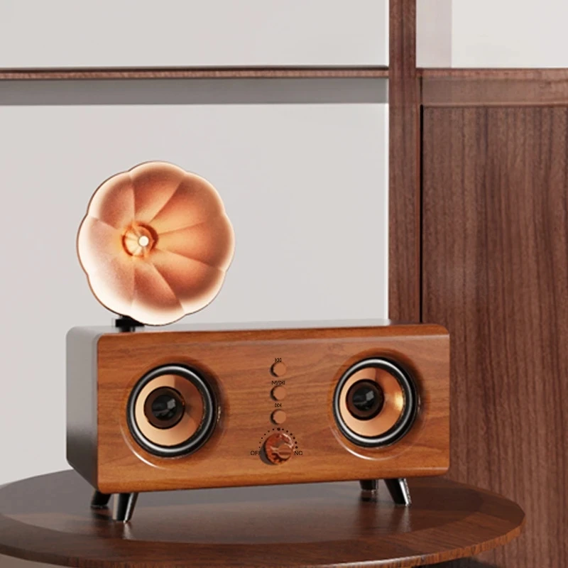 

Portable Classic Vintage Woodgrain Graphophone Bluetooth Speakers Subwoofer Computer Desktop Sound System with TF Card Playback