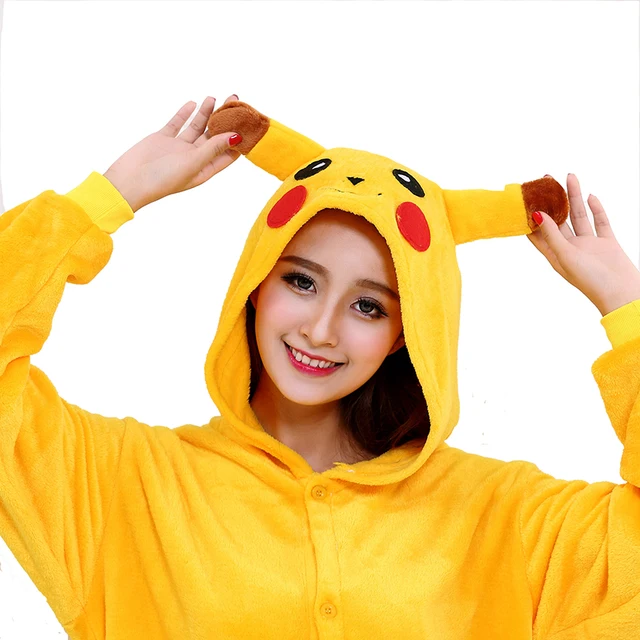 Pokemon Pikachu Kigurumi Fantasia Cosplay Lã Pijamas Onesie