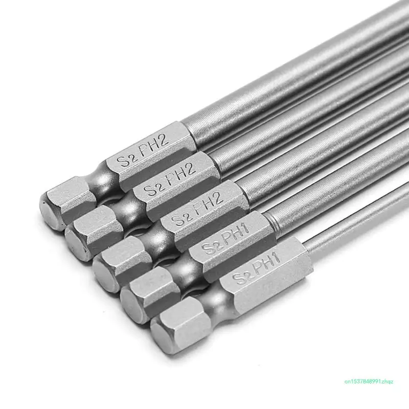 헤드 PH1 PH2 전기 드라이버용 크로스용 1/4인치 150mm 길이 S2 마그네틱 5개