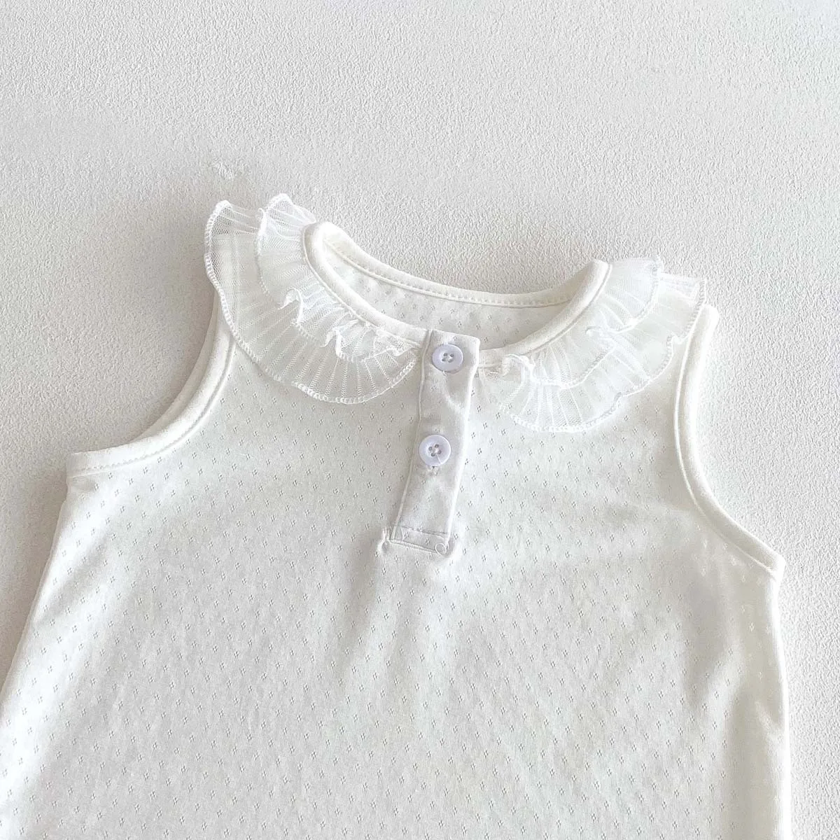 Description Picture 6 of itemGirl's Sleeveless Vest Top for Summer 2025, New Style with Air Mesh and Lace Collar T-shirt for Infants and Young Children