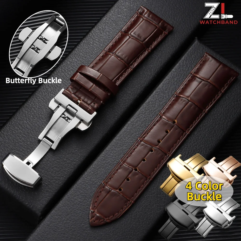 Elegant Leather Watchband with Butterfly Clasp – Versatile and Stylish Watch Accessory