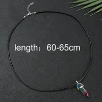 Collier à Quartz pilier hexagonal, collier en cristal rose Turquoise, chaîne en cuir véritable, ras du cou en pierre naturelle, 7 pièces/ensemble 5