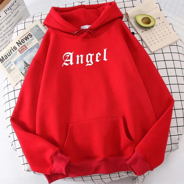 

Angel Creativity Letter Printing Hoodies Male Funny Fashionsweatshirt Novelty Shoulder Drop Clothing Harajuku Hooded Hoodie Men
