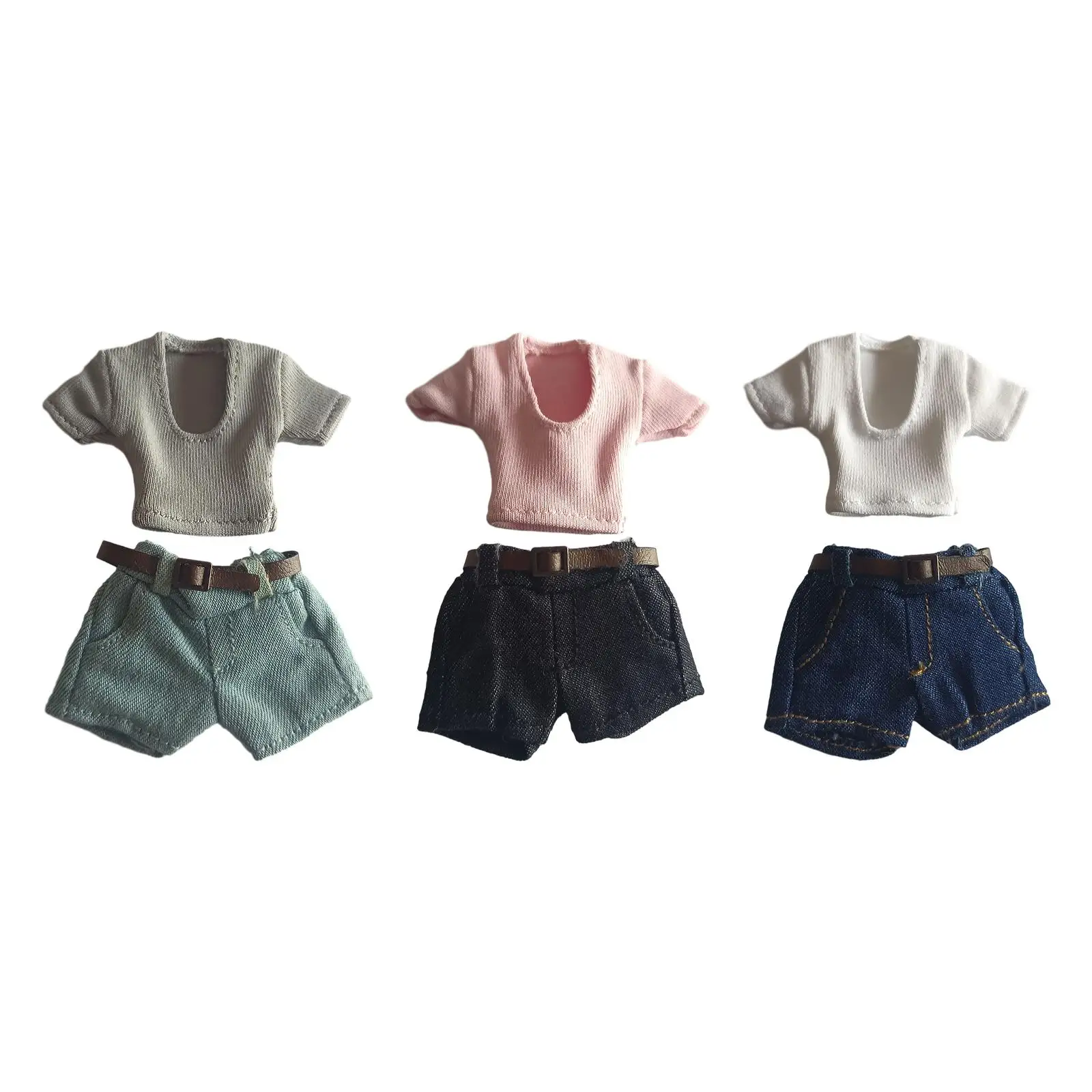 

1/12TH Female Figure Clothing with Belt Miniature Costume Stylish Kids Adults Gifts T Shirt Shorts Set for 6'' inch Doll Figures