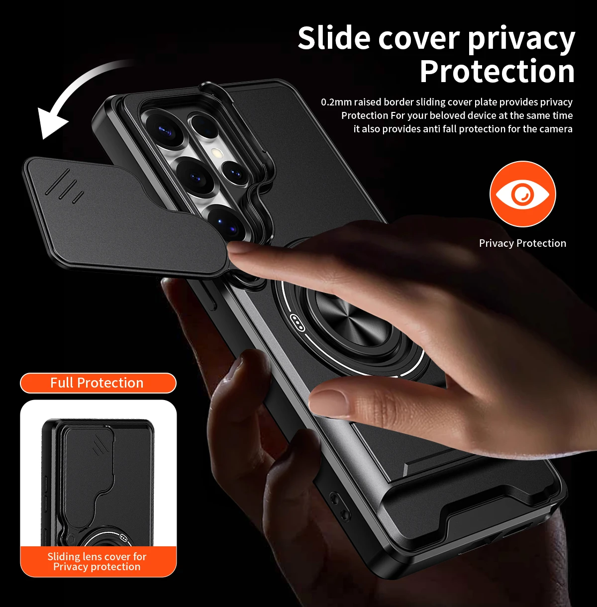 Premium Slide Camera Protection Phone Case with Upright Kickstand and Magnetic Shockproof Back