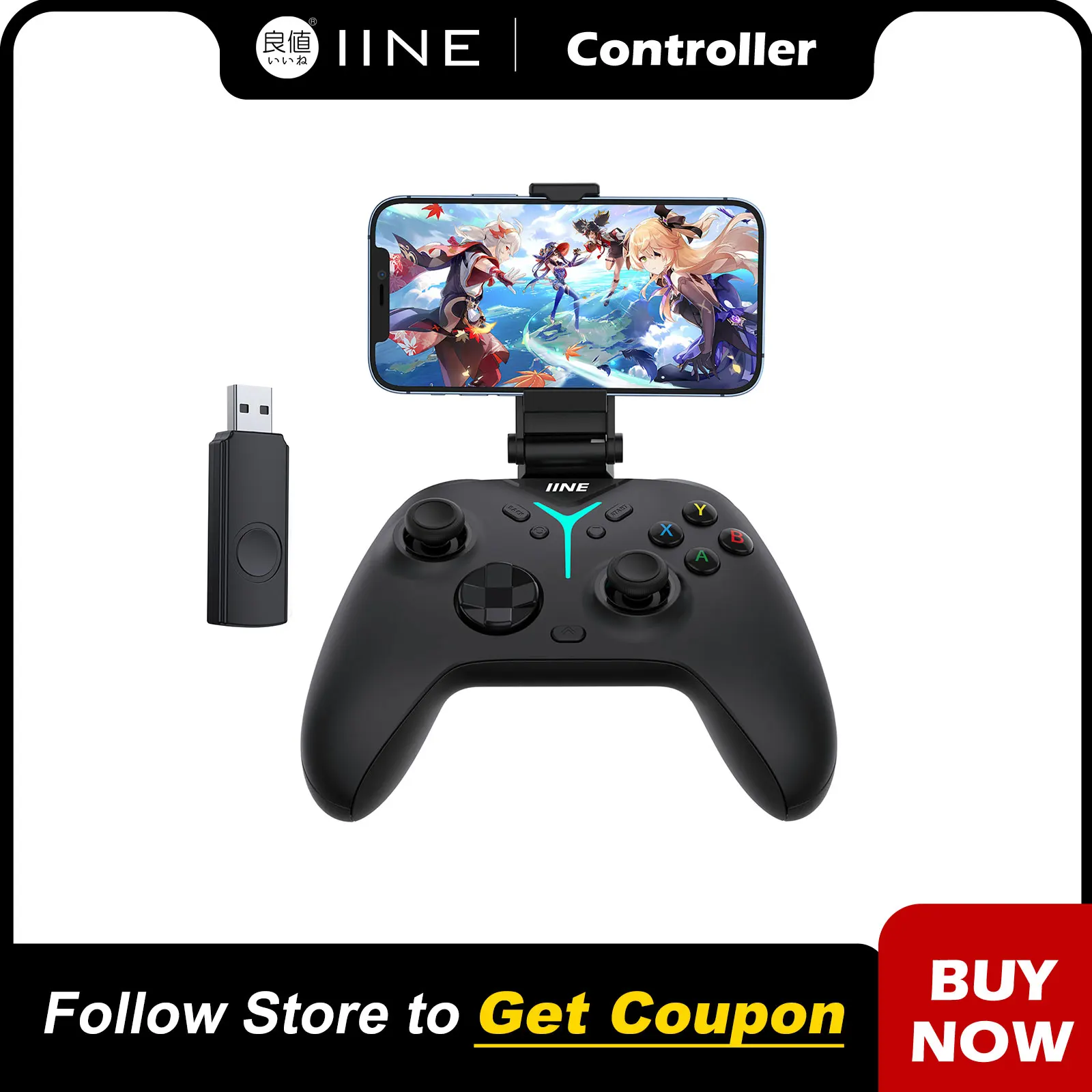 

IINE Sirius PC Controller Upgrade Hall Effect Joystick with Phone Holder 2.4Ghz Bluetooth Adaptor for PC/Mobile/Switch/Steam