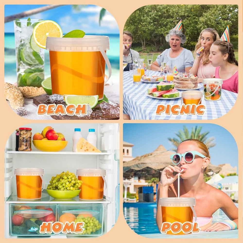 32oz Clear Plastic Buckets with Handle Drink Rum Buckets Parties