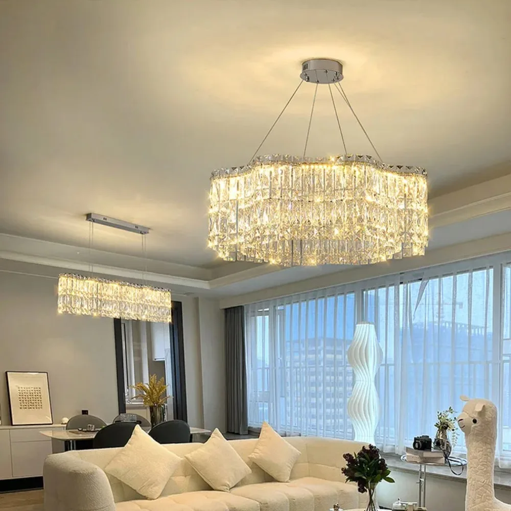 

Modern Luxury Crystal Pendant Lighs Home Decoration Bedroom Dining Living Room Ceiling Chandelier Dimmable Luster Led Ring Light