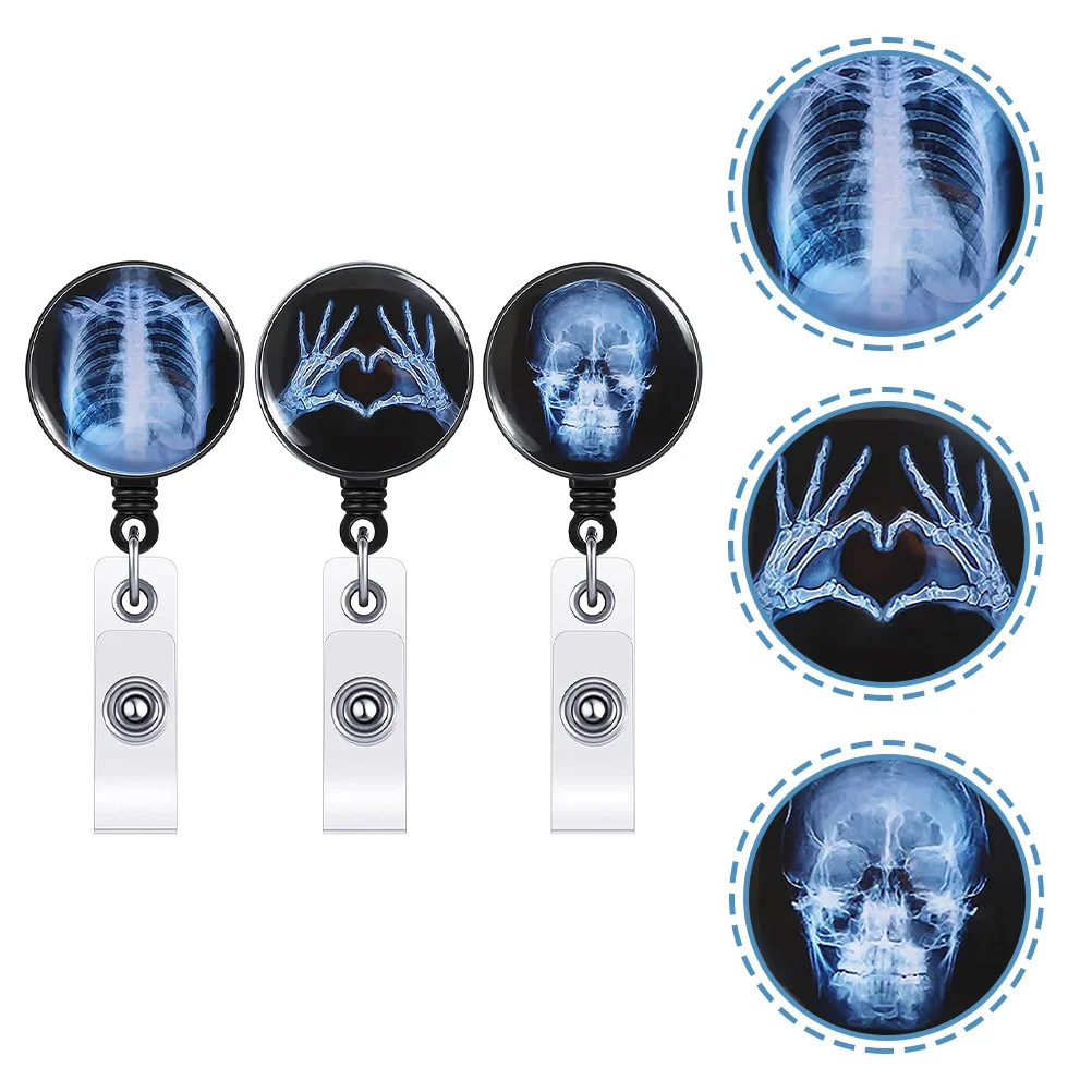 3 Pcs Name Badges Id Holders Retractable Clip Radiology Gifts Reel Key Card Abs Nurse Medical Assistant