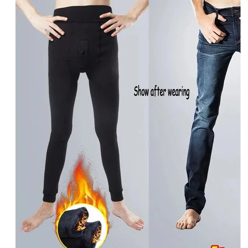양모 열 속옷 남자 겨울 바지 하의 두꺼운 따뜻한 긴 존스 속옷 양털 절연 Legging 높은 허리 잠옷 4