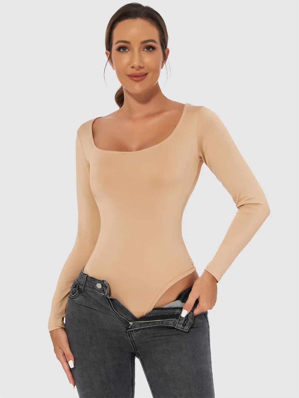 Women's slim-fit base T-shirt Long sleeve jumpsuit for women women's top Shapefitting bodysuit