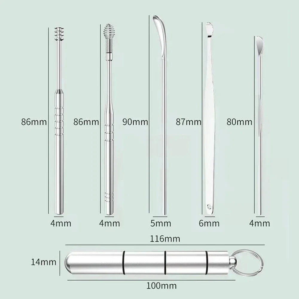 6pcs Ear Cleaner Set Earpick Ear Wax Remover Spoon Curette Ear Cleaning Spiral Earpick Easy Earwax Removal Kit Gadget 4
