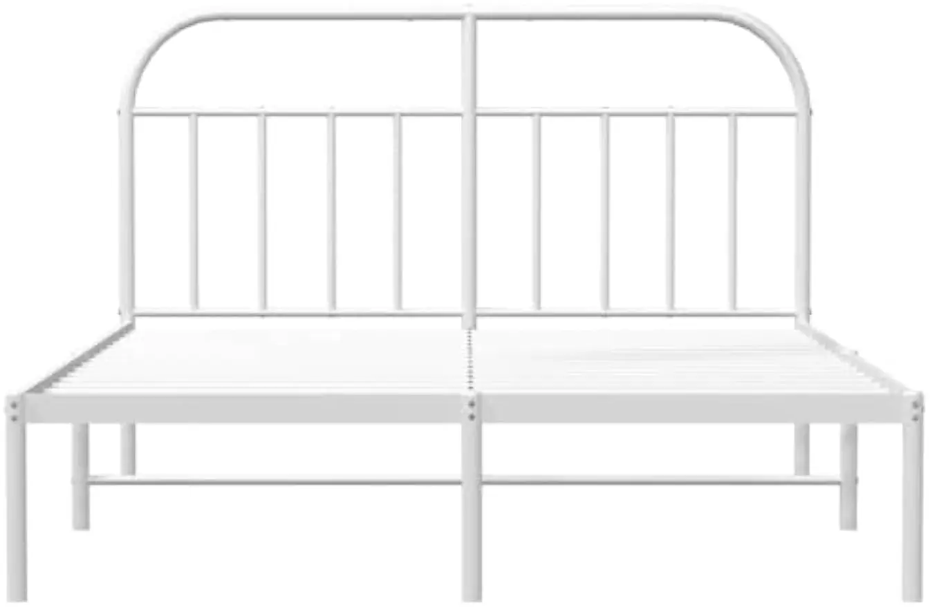 Metal Bed Frame Without Mattress with Headboard White Sleek Platform Bed Supportive Mattress Base ﻿ Bedstead  59.1"x78.7"
