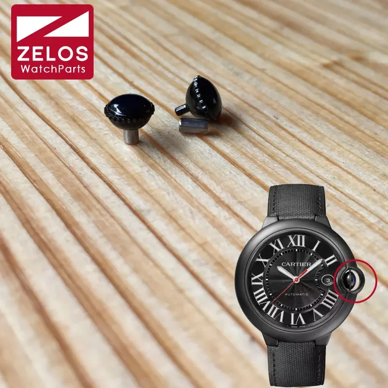 Corona Per Orologio In Cristallo Onice Nero Impermeabile In Acciaio Da 6.5Mm/6.9Mm Per Parti Di Orologi Da Uomo Automatiche Cartier Ballon Bleu Wsbb00