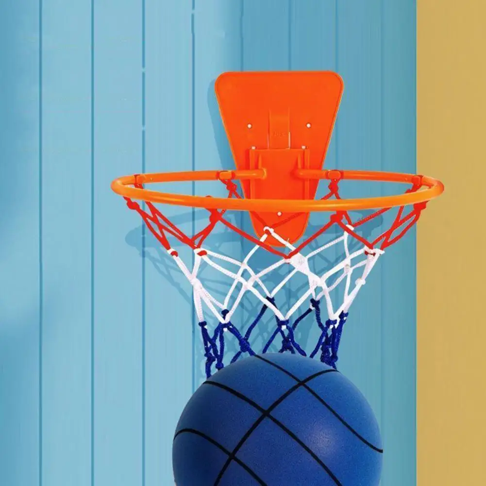 

Quiet Play Basketball Silent Basketball Set for Indoor Outdoor Training Quick Rebound Low Noise Ball with Basket for Adults Kids