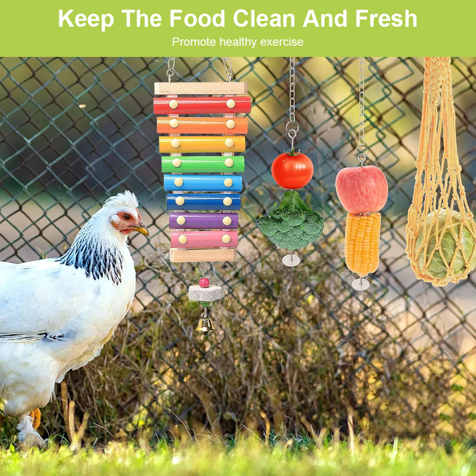 7PCS Chewing Foraging Toy Hanging Feeder Bell Toys Parrot Playing Training Toys for Budgerigar Parakeet Conure Cockatiel Mynah